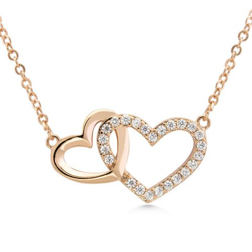 Rose gold plated Steel Interlocked Hearts w/CZ Necklace